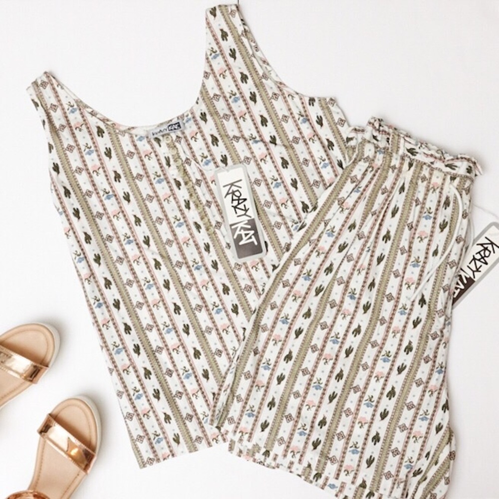 NWT Vintage 90s Southwest Cactus 2 Piece Short Set